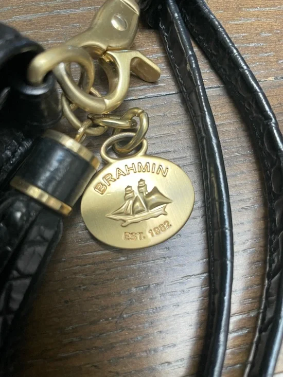 Brahmin Black Croc Embossed Leather Crossbody Wallet Clutch Tassel - Picture 2 of 14